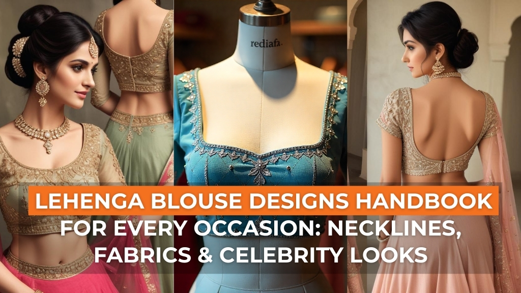 Lehenga Blouse Designs Handbook for every occasion: Necklines, Fabrics & Celebrity Looks